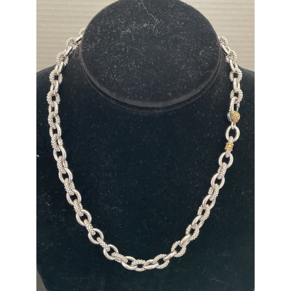 Judith Ripka JR Two 925 sterling silver 18k YG accent cable link necklace